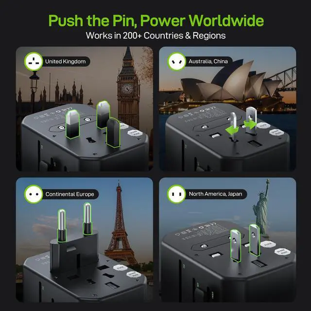 Alt view image 3 of 7 - Pulse 45W International Power Adapter, Universal Travel Adapter with PD Fast Charging, 5-Port (1 AC/2 USB-A/2 USB-C) European Travel Plug Adapter, Travel Essentials (Black)