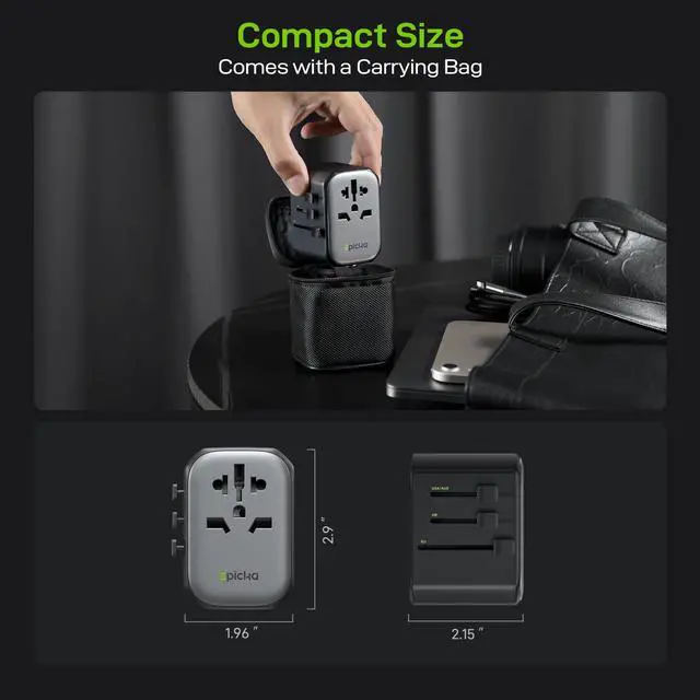 Alt view image 7 of 7 - Pulse 45W International Power Adapter, Universal Travel Adapter with PD Fast Charging, 5-Port (1 AC/2 USB-A/2 USB-C) European Travel Plug Adapter, Travel Essentials (Black)