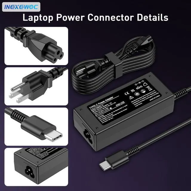 Alt view image 2 of 7 - Universal 65W USB C Laptop Charger Compatible with Lenovo,HP, Dell, Acer, Asus, Samsung, Google and More, for Office, School, and Family