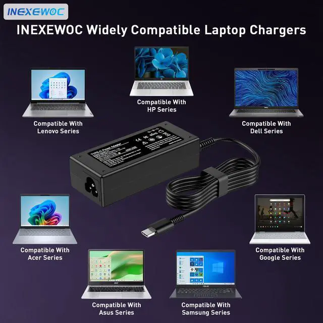 Alt view image 3 of 7 - Universal 65W USB C Laptop Charger Compatible with Lenovo,HP, Dell, Acer, Asus, Samsung, Google and More, for Office, School, and Family