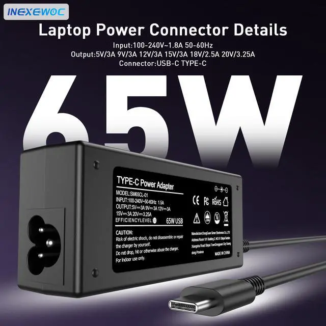 Alt view image 4 of 7 - Universal 65W USB C Laptop Charger Compatible with Lenovo,HP, Dell, Acer, Asus, Samsung, Google and More, for Office, School, and Family