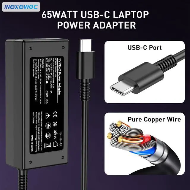 Alt view image 5 of 7 - Universal 65W USB C Laptop Charger Compatible with Lenovo,HP, Dell, Acer, Asus, Samsung, Google and More, for Office, School, and Family