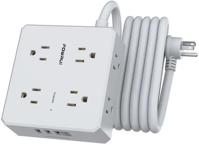 Main image of Surge Protector Power Strip - 10 Ft Flat Plug Extension Cord with 8 Widely Outlets and 4 USB Ports(1 USB C), 3 Side Outlet Extender for Home Office, Grey, ETL Listed