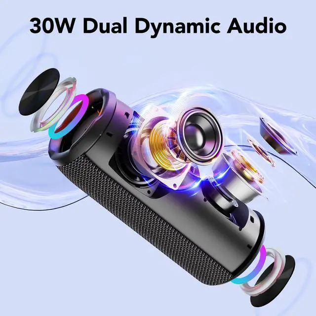 Alt view image 2 of 7 - Portable Bluetooth Speaker, Bluetooth 5.4 Speaker, 30W Dual Speaker, 2.0 Channel, Deep Bass, 30H Playtime, Colorful RGB Lights, IPX7 Waterproof, TWS pairing for Outdoor/Home/Party/Travel, Gift Ideas
