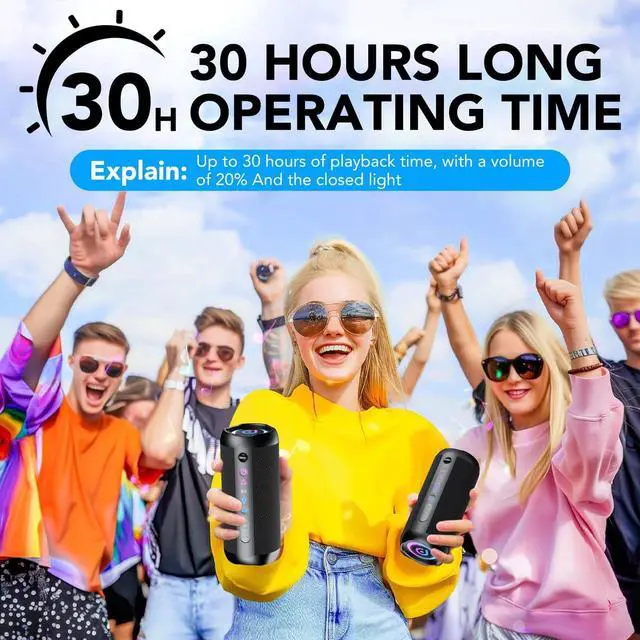 Alt view image 3 of 7 - Portable Bluetooth Speaker, Bluetooth 5.4 Speaker, 30W Dual Speaker, 2.0 Channel, Deep Bass, 30H Playtime, Colorful RGB Lights, IPX7 Waterproof, TWS pairing for Outdoor/Home/Party/Travel, Gift Ideas