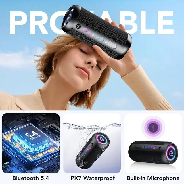 Alt view image 4 of 7 - Portable Bluetooth Speaker, Bluetooth 5.4 Speaker, 30W Dual Speaker, 2.0 Channel, Deep Bass, 30H Playtime, Colorful RGB Lights, IPX7 Waterproof, TWS pairing for Outdoor/Home/Party/Travel, Gift Ideas