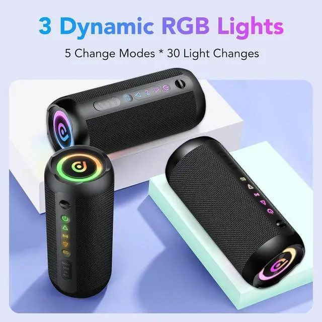 Alt view image 5 of 7 - Portable Bluetooth Speaker, Bluetooth 5.4 Speaker, 30W Dual Speaker, 2.0 Channel, Deep Bass, 30H Playtime, Colorful RGB Lights, IPX7 Waterproof, TWS pairing for Outdoor/Home/Party/Travel, Gift Ideas