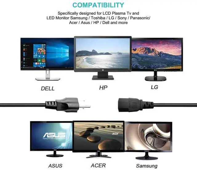 Alt view image 2 of 6 - 3 Prong ac Power Cord 16ft TV Universal Treadmills Cable for PC Computer Monitor, Horizon Fitness Treadmills, Superfit, BowFlex, Sole,Goplus Treadmill, ION Block Rocker Guitar AMP Charger Replacement