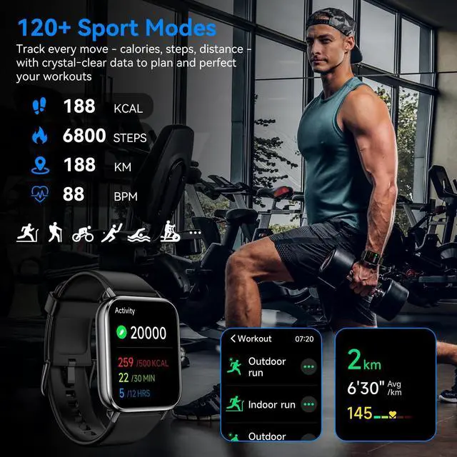 Alt view image 3 of 7 - Smart Watches for Men Women with Alexa Built-in, Bluetooth Call, 1.85" HD Touchscreen, 120+ Sport Modes, IP68 Waterproof, 7-Day Battery, 24/7 Heart Rate & Sleep Monitor for Android iPhone (Black)