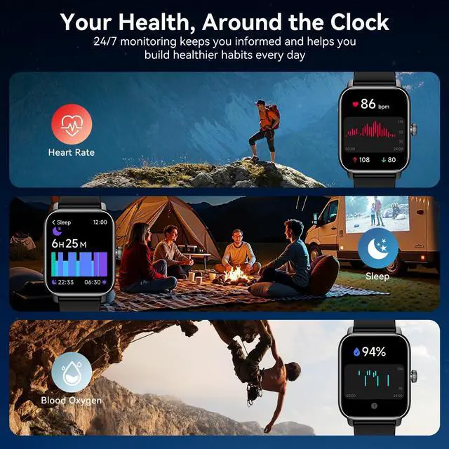 Alt view image 4 of 7 - Smart Watches for Men Women with Alexa Built-in, Bluetooth Call, 1.85" HD Touchscreen, 120+ Sport Modes, IP68 Waterproof, 7-Day Battery, 24/7 Heart Rate & Sleep Monitor for Android iPhone (Black)