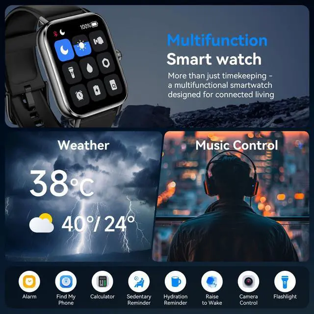 Alt view image 7 of 7 - Smart Watches for Men Women with Alexa Built-in, Bluetooth Call, 1.85" HD Touchscreen, 120+ Sport Modes, IP68 Waterproof, 7-Day Battery, 24/7 Heart Rate & Sleep Monitor for Android iPhone (Black)