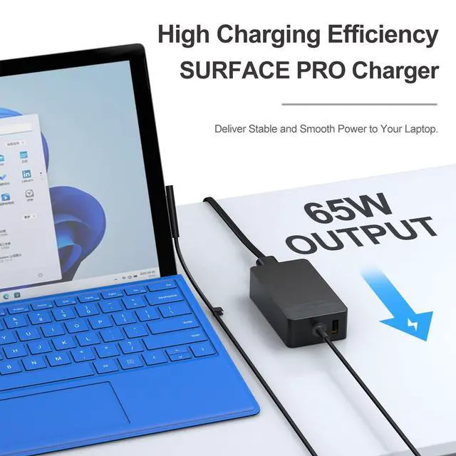 Alt view image 2 of 7 - 65W Surface Pro Laptop Charger-for Microsoft Surface Pro Charger Windows Surface Laptop 7,6,5,4,3,2,for Microsoft Surface Pro10,9,8,7+,7,6,5,4,3,X,Surface Book3,2,1,Surface Go Tablet,Support 44W,10FT