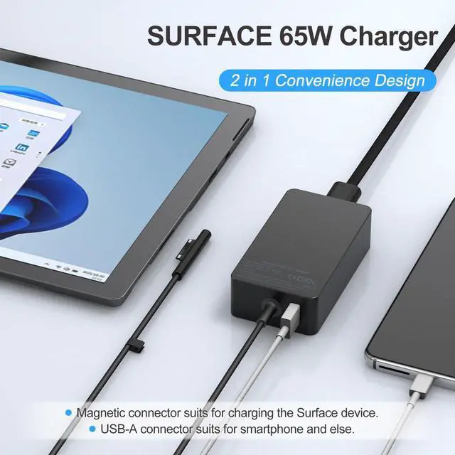 Alt view image 4 of 7 - 65W Surface Pro Laptop Charger-for Microsoft Surface Pro Charger Windows Surface Laptop 7,6,5,4,3,2,for Microsoft Surface Pro10,9,8,7+,7,6,5,4,3,X,Surface Book3,2,1,Surface Go Tablet,Support 44W,10FT