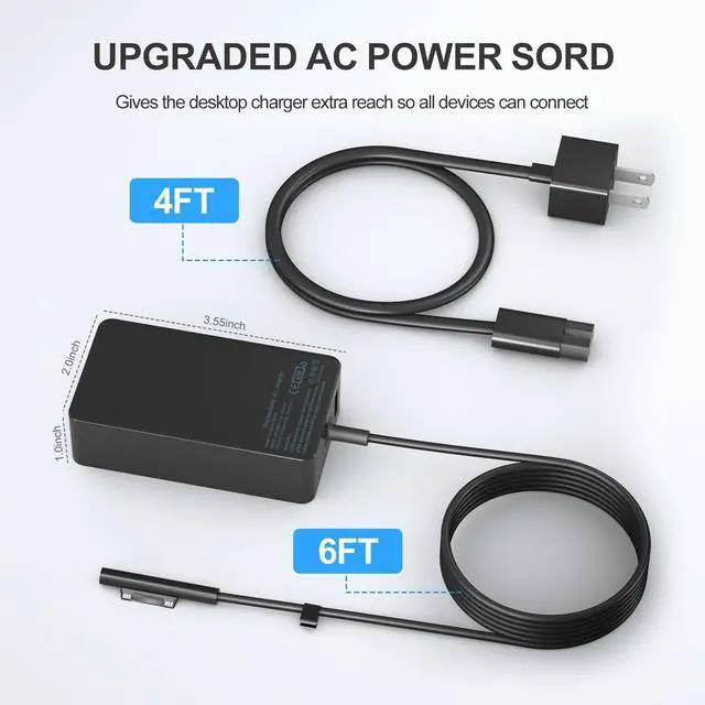 Alt view image 5 of 7 - 65W Surface Pro Laptop Charger-for Microsoft Surface Pro Charger Windows Surface Laptop 7,6,5,4,3,2,for Microsoft Surface Pro10,9,8,7+,7,6,5,4,3,X,Surface Book3,2,1,Surface Go Tablet,Support 44W,10FT