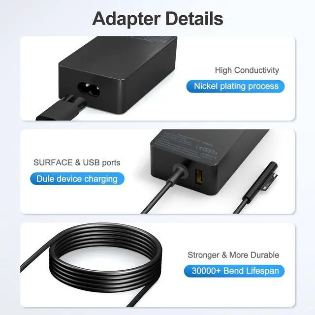 Alt view image 6 of 7 - 65W Surface Pro Laptop Charger-for Microsoft Surface Pro Charger Windows Surface Laptop 7,6,5,4,3,2,for Microsoft Surface Pro10,9,8,7+,7,6,5,4,3,X,Surface Book3,2,1,Surface Go Tablet,Support 44W,10FT