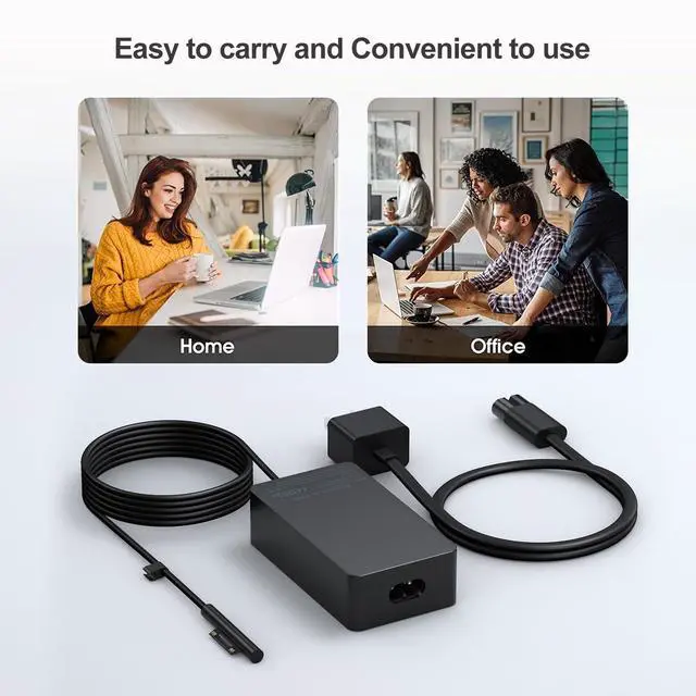Alt view image 7 of 7 - 65W Surface Pro Laptop Charger-for Microsoft Surface Pro Charger Windows Surface Laptop 7,6,5,4,3,2,for Microsoft Surface Pro10,9,8,7+,7,6,5,4,3,X,Surface Book3,2,1,Surface Go Tablet,Support 44W,10FT