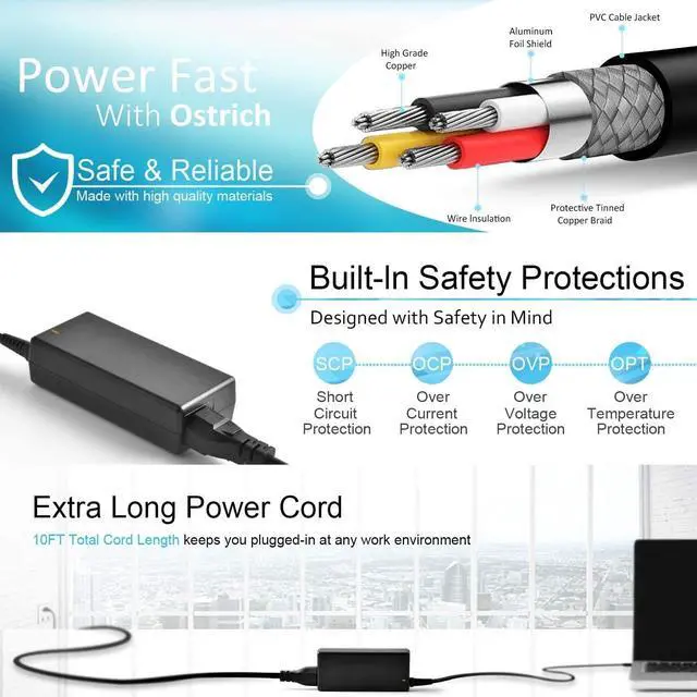 Alt view image 4 of 7 - Charger Compatible with Dell Laptop Computer 65W 45W Round Tip Power Adapter