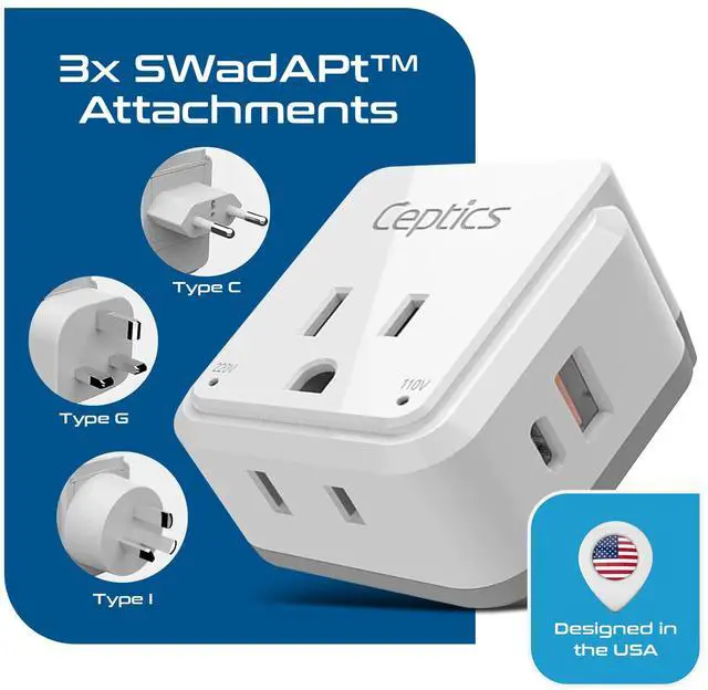 Alt view image 4 of 7 - China, Malaysia Power Adapter Travel Set, 20W PD & QC, Safe Dual USB & USB-C 3.1A2 USA Outlet - Compact-Use in Hong Kong, Kuwait, Singapore, Iraq - Includes Type G, I, C SWadAPt Attachments