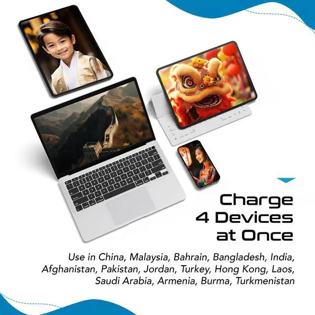 Alt view image 7 of 7 - China, Malaysia Power Adapter Travel Set, 20W PD & QC, Safe Dual USB & USB-C 3.1A2 USA Outlet - Compact-Use in Hong Kong, Kuwait, Singapore, Iraq - Includes Type G, I, C SWadAPt Attachments