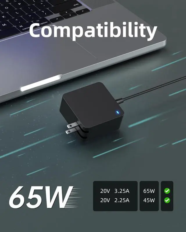 Alt view image 4 of 7 - Charger Fit for Lenovo Laptop, Ideapad 1 3 5, Slim 3 5 7, S340 S145 330 320 310, Flex 5 4 14 15, V14 V15 V17, Upgraded Version, Foldable Plug, Lengthened Power Cable, Charging Light, 65W 45W