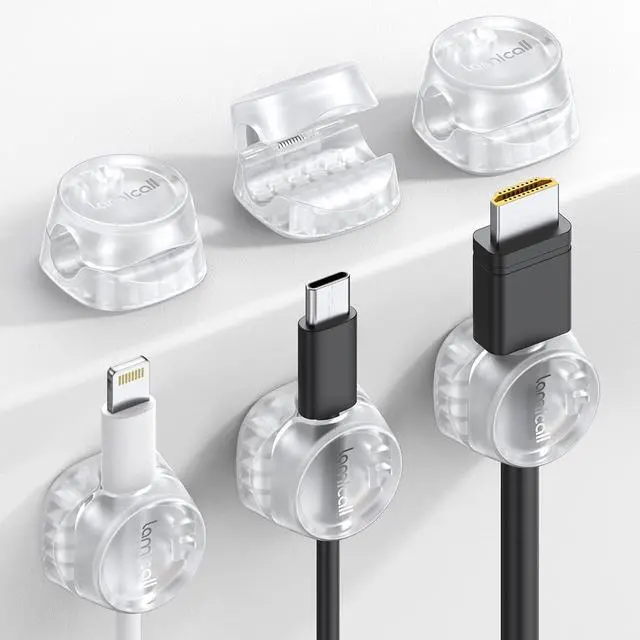 Main image of 6Pack Cord Organizer, Office Desk Accessories - Clear Cable Management Clips, Home Workspace Chritsmas Organization Accessories, Nightstand Desk Decor, Dorm Room Desktop Gadget Essentials