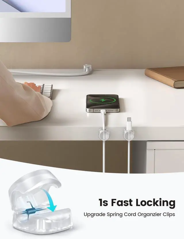 Alt view image 3 of 7 - 6Pack Cord Organizer, Office Desk Accessories - Clear Cable Management Clips, Home Workspace Chritsmas Organization Accessories, Nightstand Desk Decor, Dorm Room Desktop Gadget Essentials