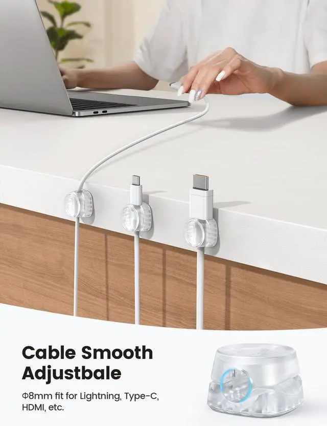 Alt view image 5 of 7 - 6Pack Cord Organizer, Office Desk Accessories - Clear Cable Management Clips, Home Workspace Chritsmas Organization Accessories, Nightstand Desk Decor, Dorm Room Desktop Gadget Essentials