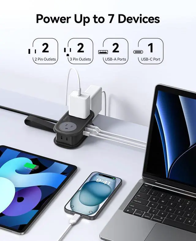 Alt view image 2 of 7 - Travel Power Strip PD20W with 4 AC Outlets 3 USB Ports (1 USB-C), 4FT Flat Plug Extension Cord, Compact Portable Design for Business Travel, Cruise Ship Essentials-AP3