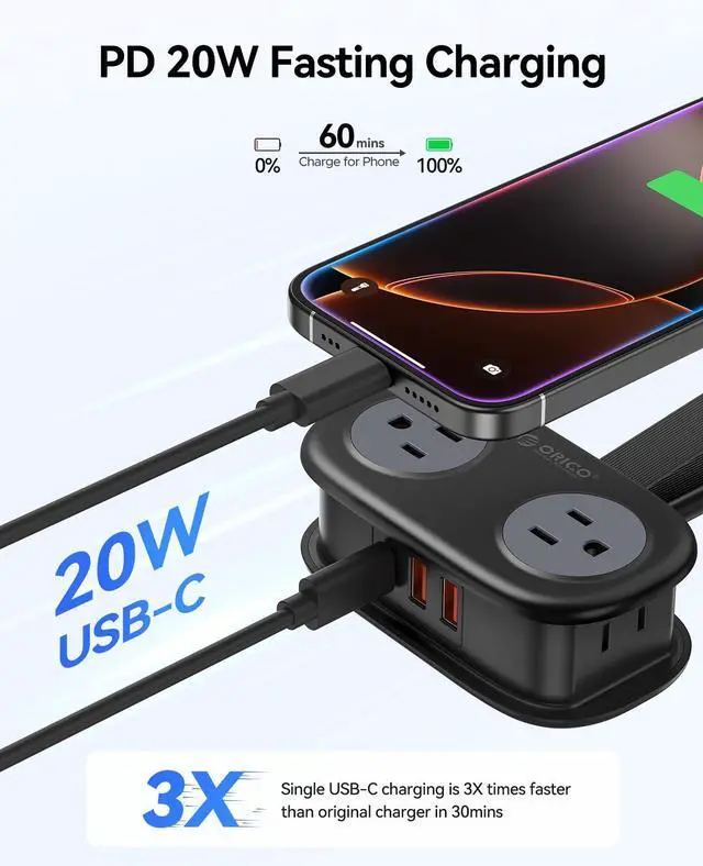Alt view image 3 of 7 - Travel Power Strip PD20W with 4 AC Outlets 3 USB Ports (1 USB-C), 4FT Flat Plug Extension Cord, Compact Portable Design for Business Travel, Cruise Ship Essentials-AP3