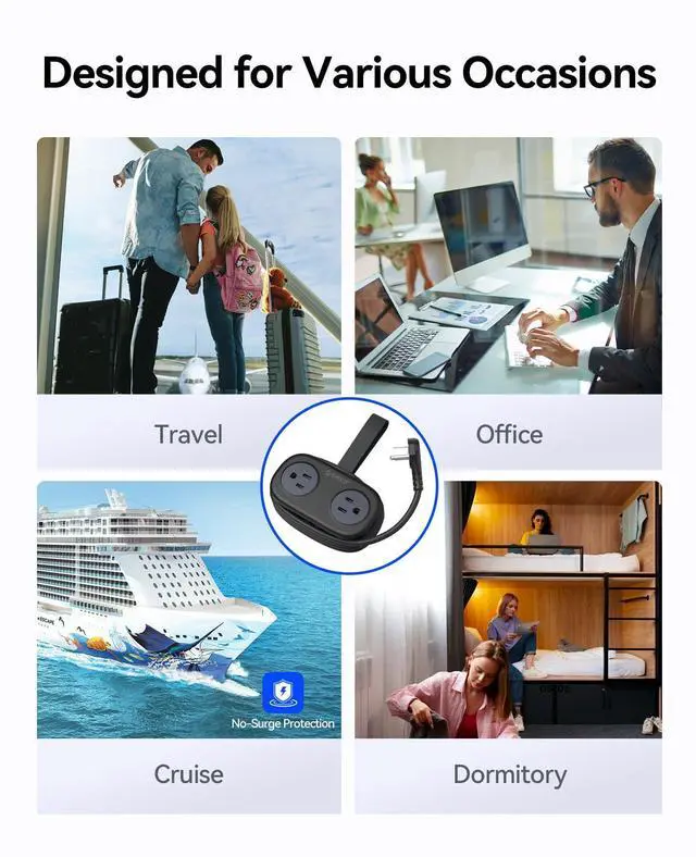 Alt view image 6 of 7 - Travel Power Strip PD20W with 4 AC Outlets 3 USB Ports (1 USB-C), 4FT Flat Plug Extension Cord, Compact Portable Design for Business Travel, Cruise Ship Essentials-AP3