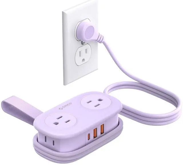 Main image of Purple Travel Power Strip PD20W with 4 AC Outlets 3 USB Ports (1 USB-C), 4FT Flat Plug Extension Cord, Compact Portable Design for Business Travel, Cruise Ship Essentials-AP3