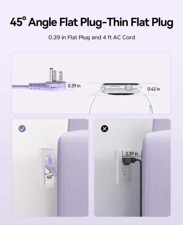 Alt view image 7 of 7 - Purple Travel Power Strip PD20W with 4 AC Outlets 3 USB Ports (1 USB-C), 4FT Flat Plug Extension Cord, Compact Portable Design for Business Travel, Cruise Ship Essentials-AP3