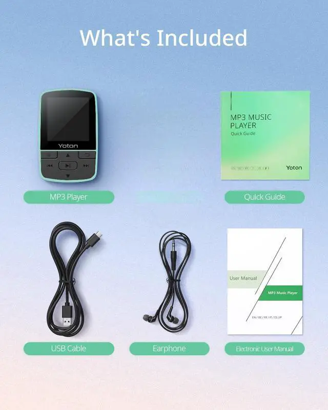 Alt view image 6 of 6 - MP3 Player with Bluetooth 5.2, Expandable to 64GB, HiFi-Music, with Sports Clip, Earphones Included, Green(No Built-in Storage No TF Card Included Insert Card to Use)