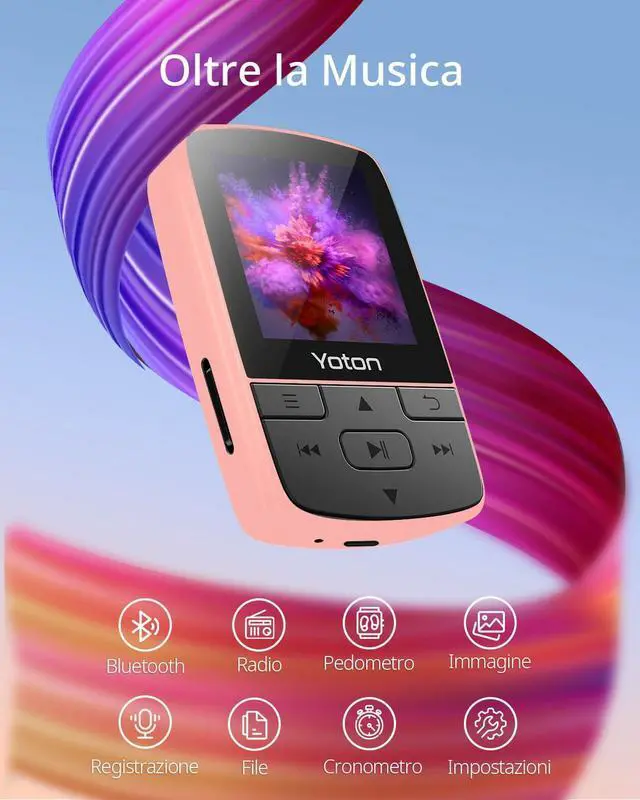 Alt view image 2 of 6 - MP3 Player with Bluetooth 5.2, Expandable to 64GB, HiFi-Music, Mini Size, with Sports Clip, FM Radio, Earphones Included, Pink(No TF Card Included Insert Card to Use)