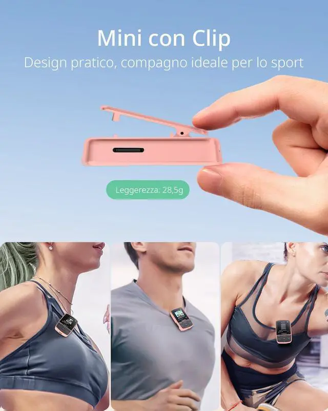 Alt view image 3 of 6 - MP3 Player with Bluetooth 5.2, Expandable to 64GB, HiFi-Music, Mini Size, with Sports Clip, FM Radio, Earphones Included, Pink(No TF Card Included Insert Card to Use)