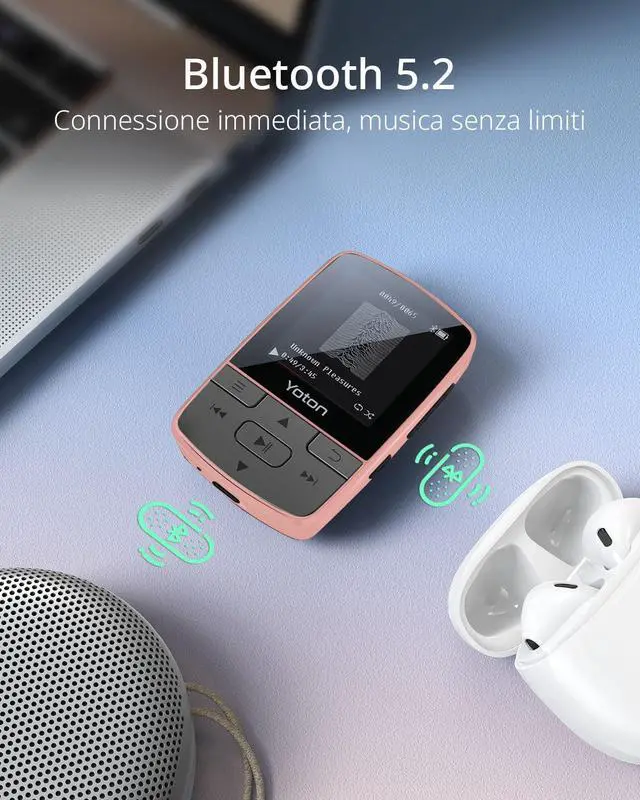 Alt view image 6 of 6 - MP3 Player with Bluetooth 5.2, Expandable to 64GB, HiFi-Music, Mini Size, with Sports Clip, FM Radio, Earphones Included, Pink(No TF Card Included Insert Card to Use)