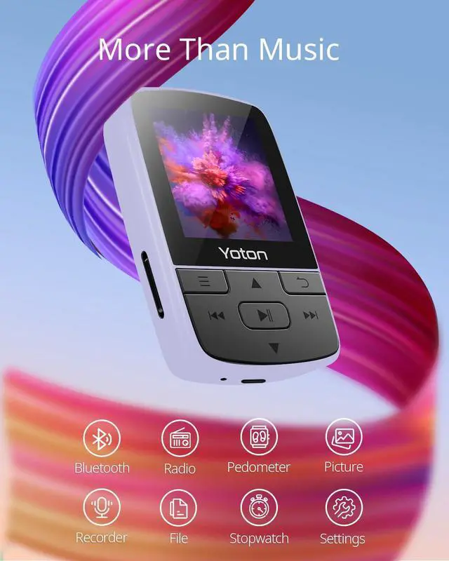 Alt view image 2 of 5 - MP3 Player with Bluetooth 5.2, Expandable to 64GB, Mini Size, HiFi Music, with Sports Clip, FM Radio, Includes Headphones, Purple(No TF Card Included Insert Card to Use)