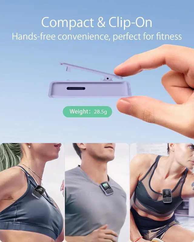Alt view image 3 of 5 - MP3 Player with Bluetooth 5.2, Expandable to 64GB, Mini Size, HiFi Music, with Sports Clip, FM Radio, Includes Headphones, Purple(No TF Card Included Insert Card to Use)