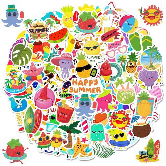 Main image of 300Pcs Summer Stickers for Kids, Waterproof Hawaiian Beach Stickers for Water Bottles Laptop Skateboard Phone, Vinyl Tropical Stickers for Summer Party Favors Supplies Decoration(No Duplicates)