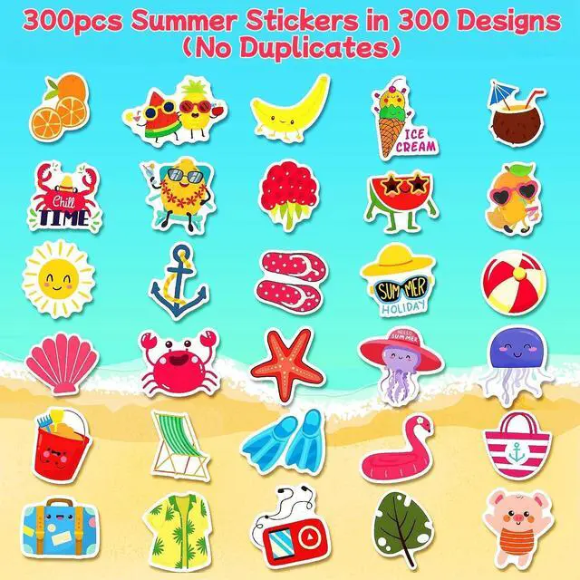Alt view image 2 of 7 - 300Pcs Summer Stickers for Kids, Waterproof Hawaiian Beach Stickers for Water Bottles Laptop Skateboard Phone, Vinyl Tropical Stickers for Summer Party Favors Supplies Decoration(No Duplicates)