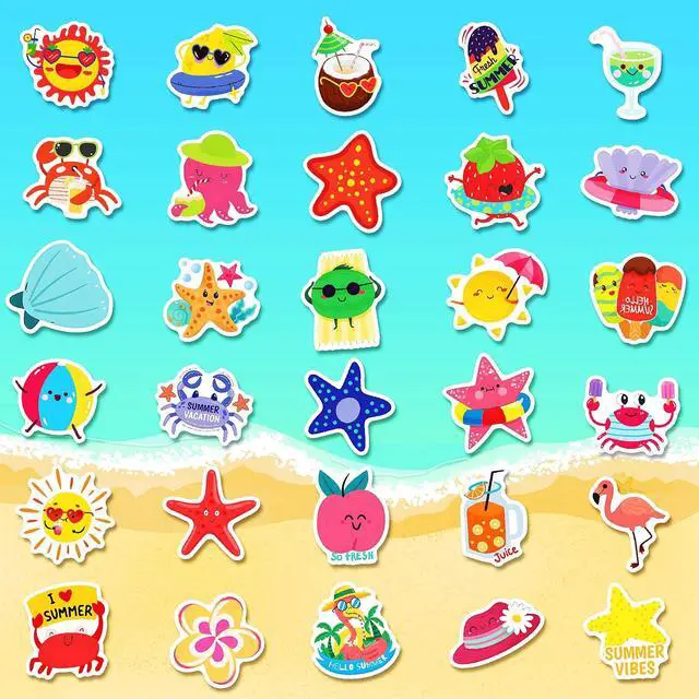 Alt view image 3 of 7 - 300Pcs Summer Stickers for Kids, Waterproof Hawaiian Beach Stickers for Water Bottles Laptop Skateboard Phone, Vinyl Tropical Stickers for Summer Party Favors Supplies Decoration(No Duplicates)