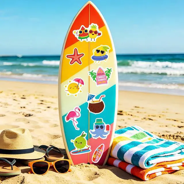 Alt view image 5 of 7 - 300Pcs Summer Stickers for Kids, Waterproof Hawaiian Beach Stickers for Water Bottles Laptop Skateboard Phone, Vinyl Tropical Stickers for Summer Party Favors Supplies Decoration(No Duplicates)