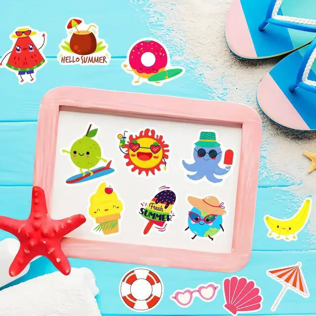 Alt view image 7 of 7 - 300Pcs Summer Stickers for Kids, Waterproof Hawaiian Beach Stickers for Water Bottles Laptop Skateboard Phone, Vinyl Tropical Stickers for Summer Party Favors Supplies Decoration(No Duplicates)