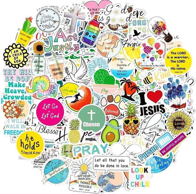 Main image of 200Pcs Inspirational Christian Stickers for Vision Board Water Bottles Laptop, Vinyl Waterproof Jesus Bible Verse Stickers for Scrapbook Journaling Planner, Christian Easter Gifts for Kids