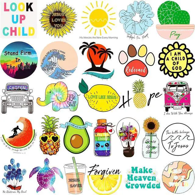 Alt view image 2 of 7 - 200Pcs Inspirational Christian Stickers for Vision Board Water Bottles Laptop, Vinyl Waterproof Jesus Bible Verse Stickers for Scrapbook Journaling Planner, Christian Easter Gifts for Kids