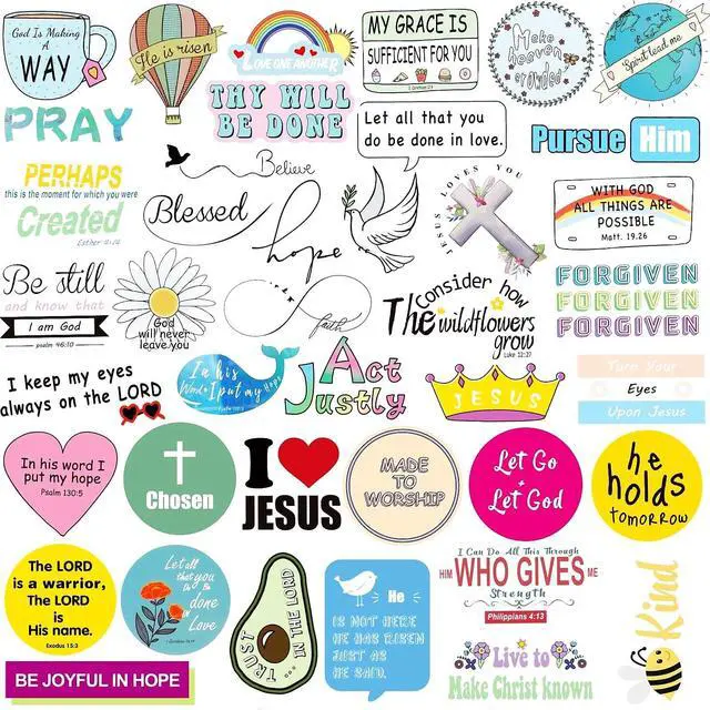 Alt view image 3 of 7 - 200Pcs Inspirational Christian Stickers for Vision Board Water Bottles Laptop, Vinyl Waterproof Jesus Bible Verse Stickers for Scrapbook Journaling Planner, Christian Easter Gifts for Kids