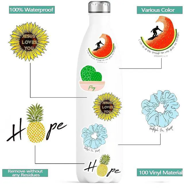 Alt view image 4 of 7 - 200Pcs Inspirational Christian Stickers for Vision Board Water Bottles Laptop, Vinyl Waterproof Jesus Bible Verse Stickers for Scrapbook Journaling Planner, Christian Easter Gifts for Kids