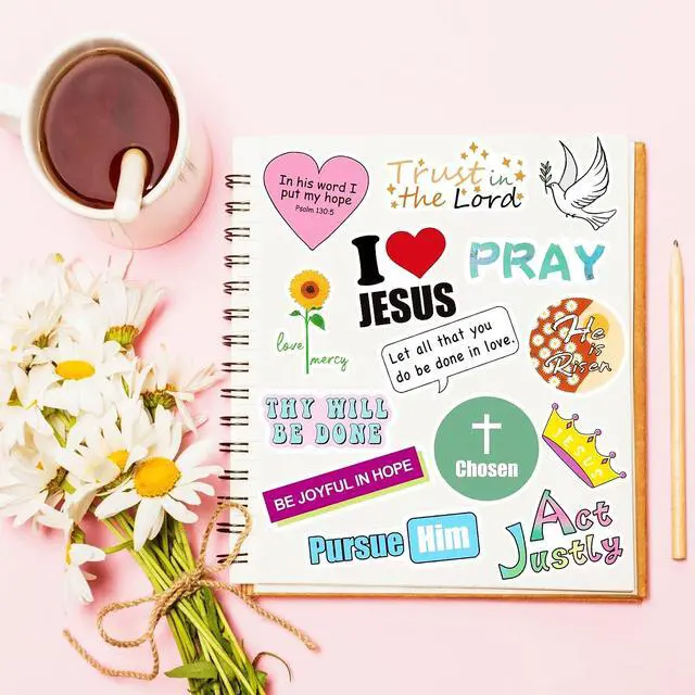 Alt view image 5 of 7 - 200Pcs Inspirational Christian Stickers for Vision Board Water Bottles Laptop, Vinyl Waterproof Jesus Bible Verse Stickers for Scrapbook Journaling Planner, Christian Easter Gifts for Kids