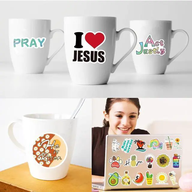 Alt view image 6 of 7 - 200Pcs Inspirational Christian Stickers for Vision Board Water Bottles Laptop, Vinyl Waterproof Jesus Bible Verse Stickers for Scrapbook Journaling Planner, Christian Easter Gifts for Kids