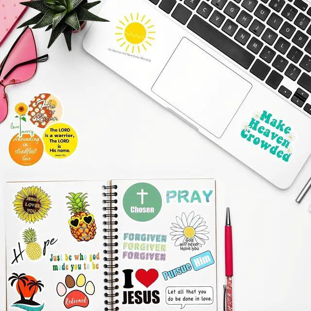 Alt view image 7 of 7 - 200Pcs Inspirational Christian Stickers for Vision Board Water Bottles Laptop, Vinyl Waterproof Jesus Bible Verse Stickers for Scrapbook Journaling Planner, Christian Easter Gifts for Kids